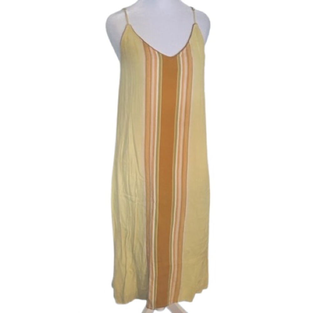 Beach Boho Chic Butter Yellow Cotton Dress Pink Striped Dress Surfer Medium Slip
